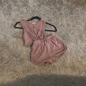 Dark purple two piece set crop top and shorts cute